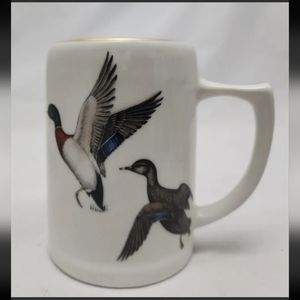Mallard Ducks Flying 16oz. Coffee Mug Cup White & Gold Heavy Ceramic Wildlife.